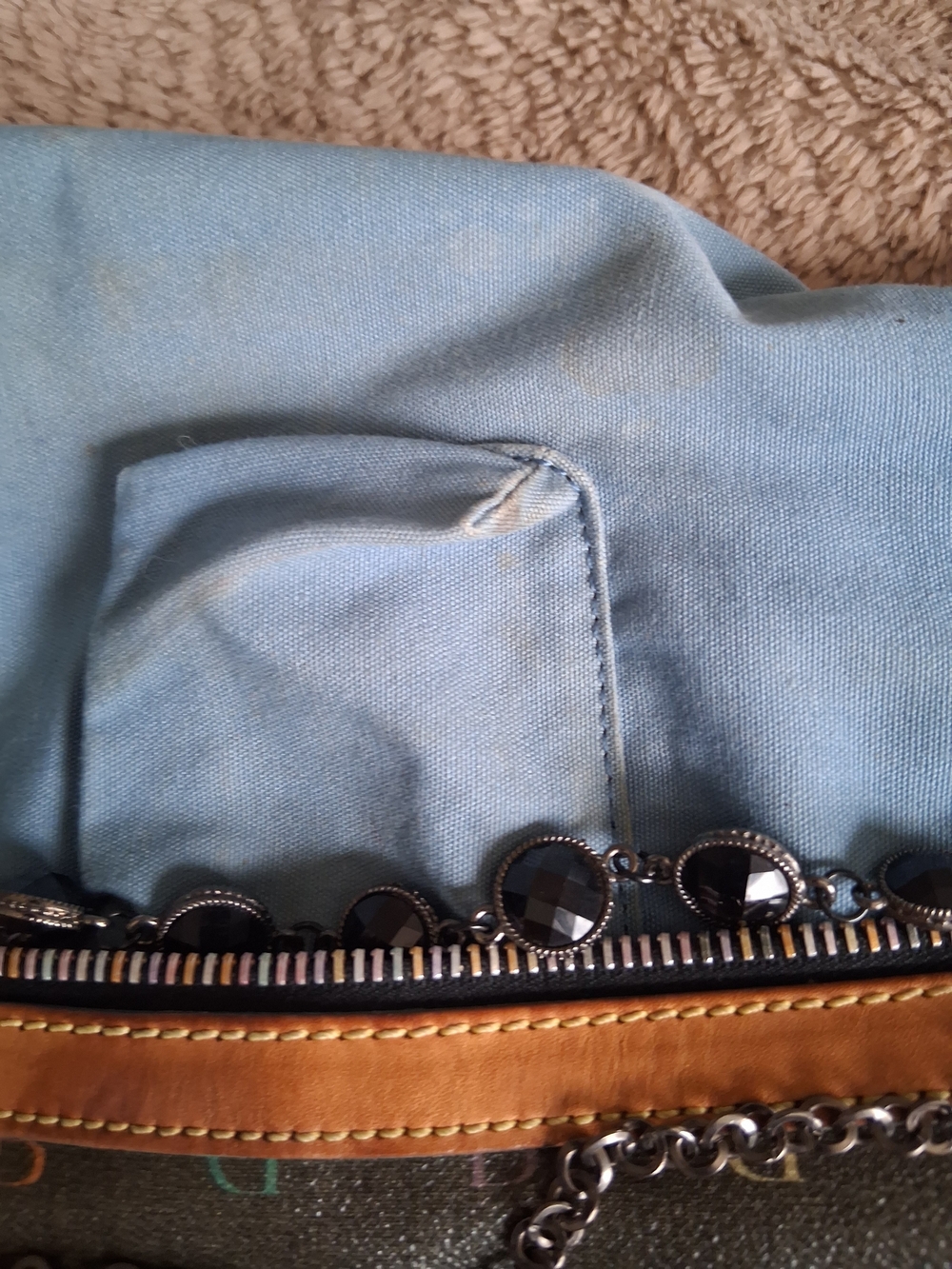 Dooney & Bourke Brown Logo Shoulder Bag with Tan Trim and Chain Detail - Picture 9 of 16